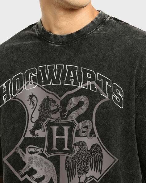 Vintage Hogwarts Oversized Graphic T-Shirt – Washed Black Streetwear Style