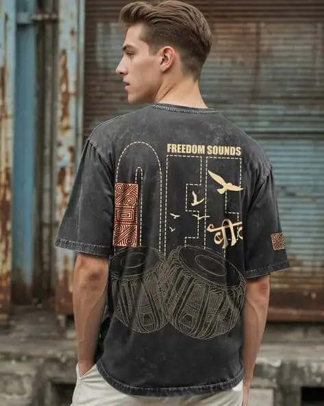 Raag Rhythm Rizz Oversized T-Shirt – Vintage Wash Music Graphic Streetwear Tee